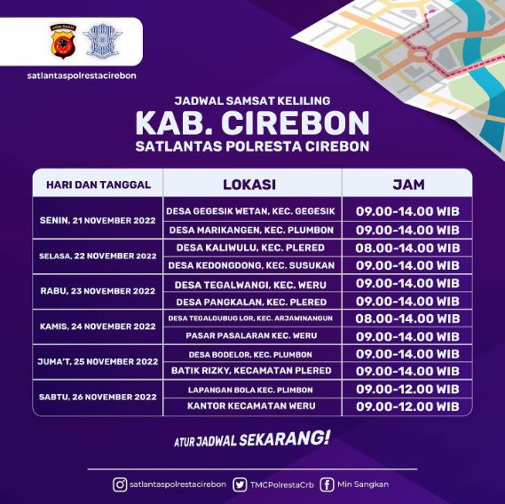 Lokasi Layanan SAMSAT Keliling Polres Cirebon, Sabtu 26 November 2022